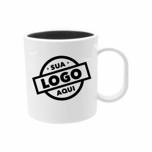 Caneca Plástica Branca e Interior Preta