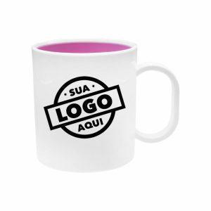 Caneca Plástica Branca e Interior Rosa
