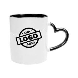 Caneca Personalizada com Alça Coração e Interior Preta