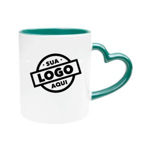 Caneca Personalizada com Alça Coração e Interior Verde