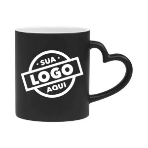 Caneca Personalizada com Alça Coração Preta e Interior Branca